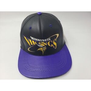 Vintage‎ Minnesota Vikings Genuine Leather Modern Snapback Hat Cap Black Purple
